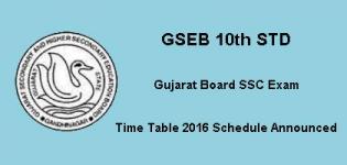 GSEB 10th STD - Gujarat Board SSC Exam Time Table 2016 Schedule Announced