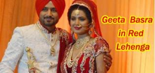 Geeta Basra in Red Golden Heavy Embroidery Wedding Lehenga - Silk Bridal Dress by Archana Kocchar