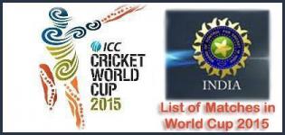 List of Matches of India in World Cup 2015 - Date Schedule in ICC Cricket WC 2015