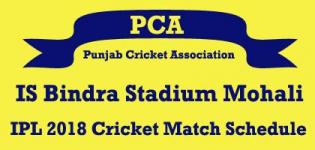 Punjab Cricket Association IS Bindra Stadium Mohali IPL 2018 Cricket Match Schedule Details