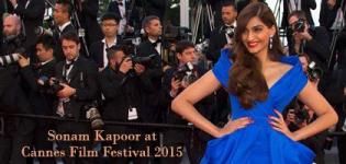 Sonam Kapoor in Blue Couture Gown on Red Carpet at 68th Cannes Film Festival 2015