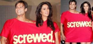 KLPD First Look Pics of Vivek Oberoi and Mallika Sherawat with SCREWED shared T-Shirt