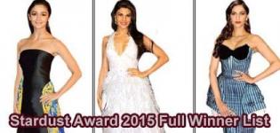 Nomination and Winners List of Sansui Colors Stardust Awards 2015 India