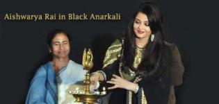 Aishwarya Rai in Black Anarkali Dress with Golden Colour Designer Work Photos 2014