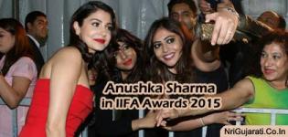 Bollywood Actress Anushka Sharma in Red Gown Pics at IIFA Awards 2015 Green Carpet