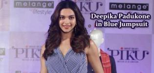 Bollywood Actress Deepika Padukone in Blue Jumpsuit - PIKU Movie Promotion Pics 2015