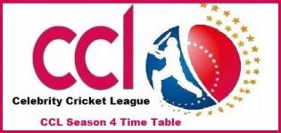 Celebrity Cricket League 2014 - CCL Season 4 Time Table Match Schedule