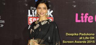 Deepika Padukone at Life Ok Screen Awards 2015 Photos in Black Saree and Round Neck Blouse