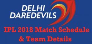 Delhi Daredevils (DD) Team Players Name - IPL 2018 Cricket Match Schedule and Venue Details
