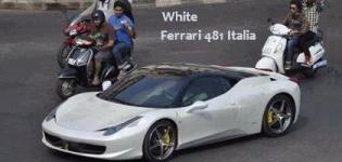 Ferrari 481 Italia in White Colour on Rough Road of India