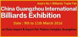 GBE 2016 - 10th China Guangzhou International Billiards Exhibition on 9 to 11 March 2016