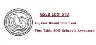 GSEB 10th STD - Gujarat Board SSC Exam Time Table 2013 Schedule Announced