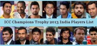 ICC Champions Trophy 2013 Indian Team Squad Players List - India Team Members