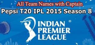 IPL 2015 Season 8 All Team Names with Captain Name - List of Full & Short Name of IPL T20 Teams