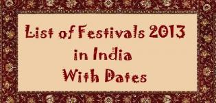 List of Festivals in India 2013 with Dates - 2013 Indian Festival Dates