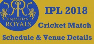 Rajasthan Royals (RR) Team Players Name - IPL 2018 Cricket Match Schedule and Venue Details Venue