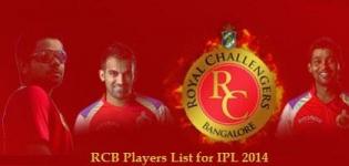 Royal Challengers Bangalore Team Members Names 2014 - Pepsi IPL 7 RCB Team Players List
