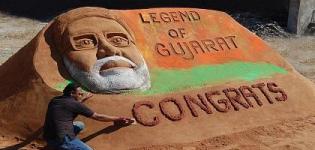 Rajesh Muliya Creates a Sand Sculpture of Narendra Modi on BJPs Victory in Gujarat Election 2012