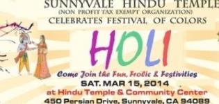 Sunnyvale Hindu Temple presents Holi 2015 Celebrations on 15th March